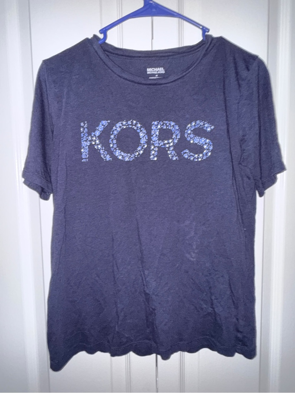 Michael Kors Navy Short-Sleeve Tee with Blue Sequin KORS Logo